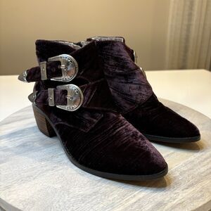 Band of Gypsies Women's Boho Jericho‎ Burgundy Velvet Ankle Booties US Size 7